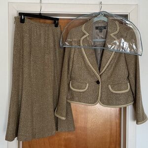 Kasper Tan Tweed Jacket and Skirt Set